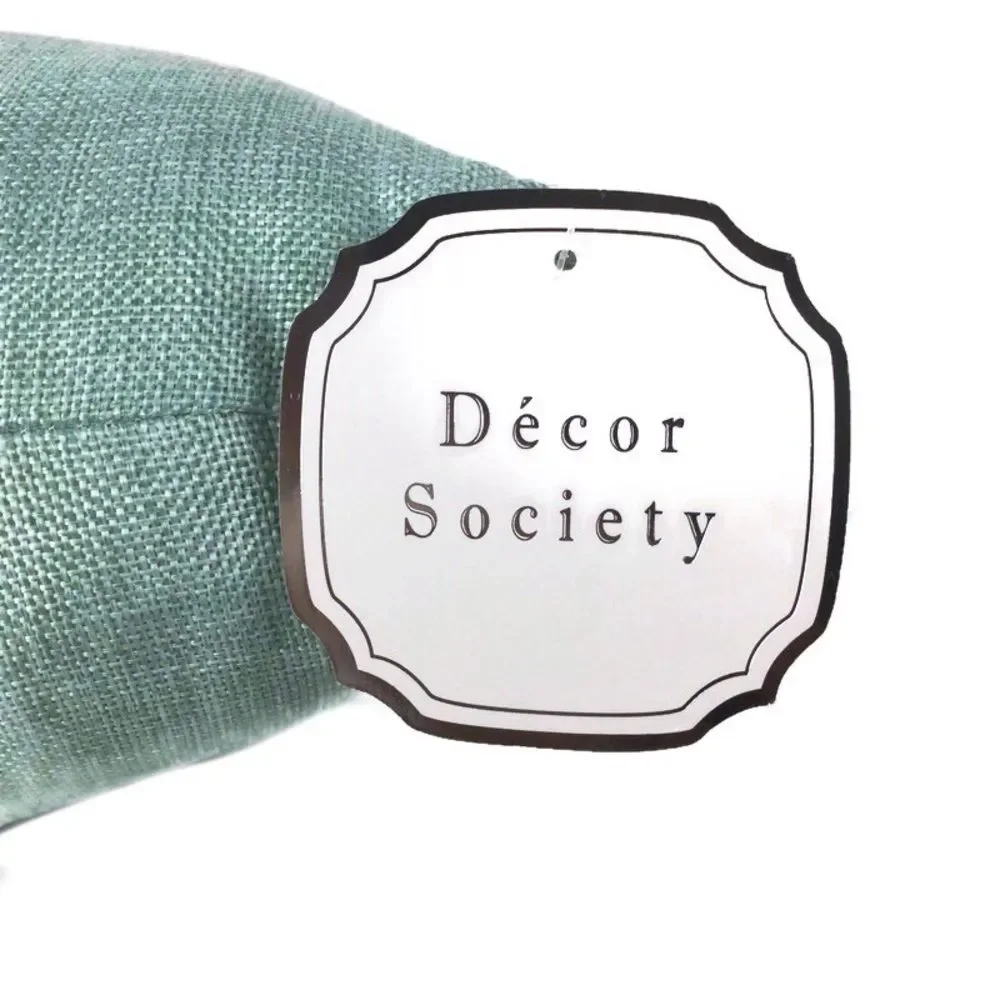 Decor Society Aqua Green Metallic Silver Stripe Print Accent Pillow